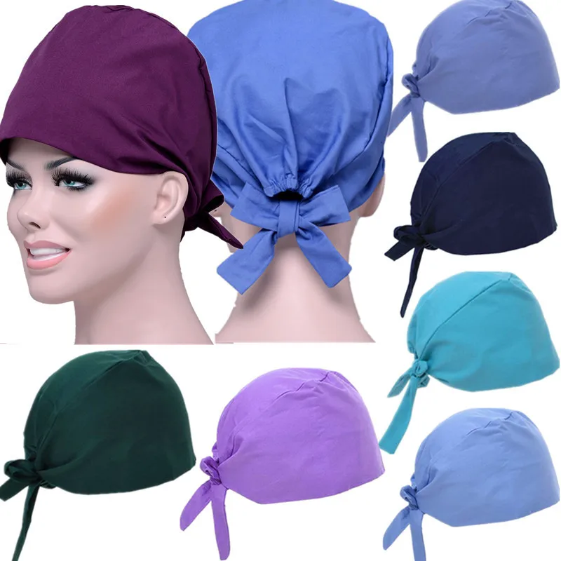 

Reuseable Women Men Working Hats Unisex Adjustable Cotton Solid Color Breathable Work Caps Hair Cover Work Wear Beanie Hat