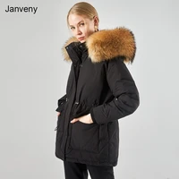 janveny new winter fashion puffer coat large real fur hooded 90 white duck down jacket women waist retractable snow outwear