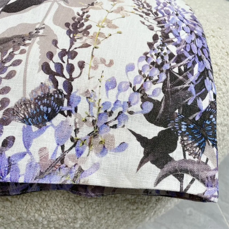 

High Waist Linen Shorts Women 2021 Summer Newest Butterfly Print Ladies Elegant Vintage Desginer Clothes