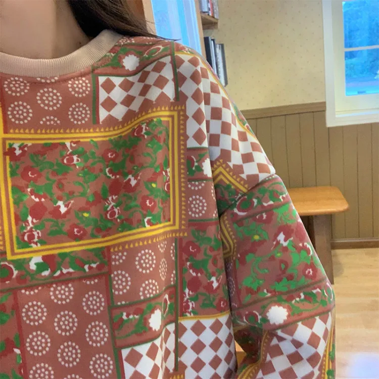 

Rural wind restoring ancient ways is printed plaid fleece female loose 2021 autumn/winter sweet long big yards and fluff