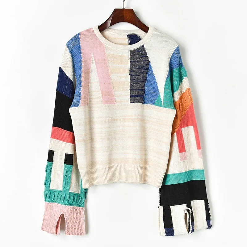 Женский свитер оверсайз Осенний модный для подиума с разрезом и длинными