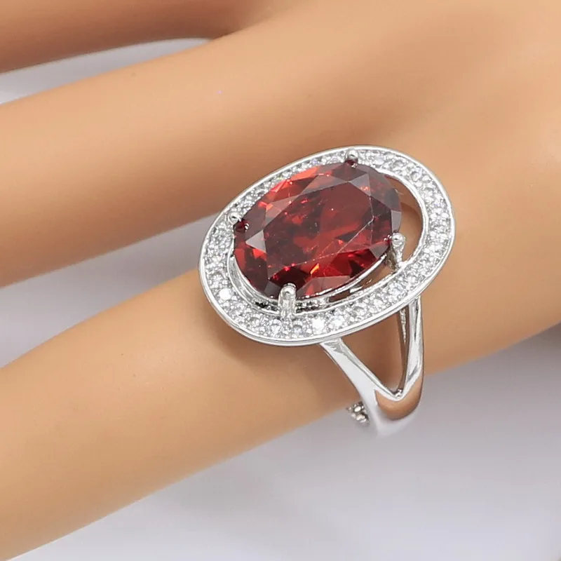 Набор украшений для женщин из красного циркония серебряного цвета ожерелье