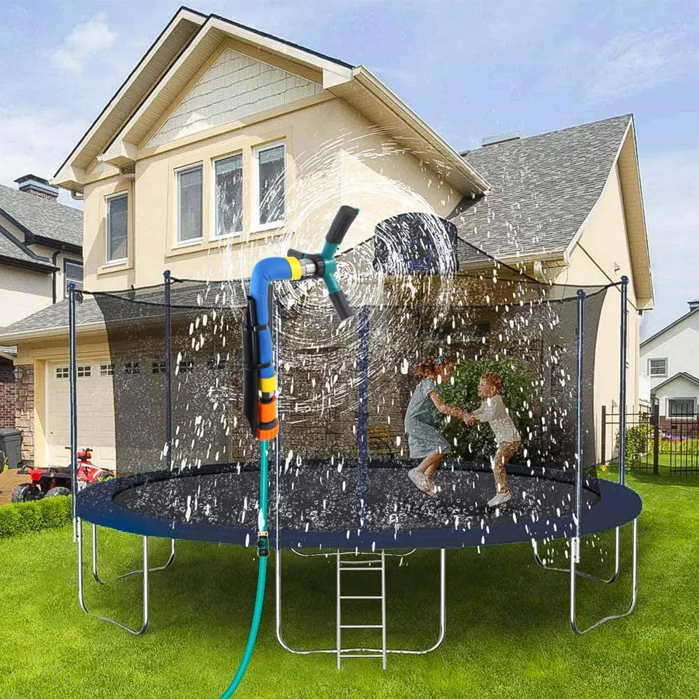 

With Quick And Nipple Connector Automatically Trampoline Rotating Sprinklers Durable For Outdoor Games Green Rotary Water Toys