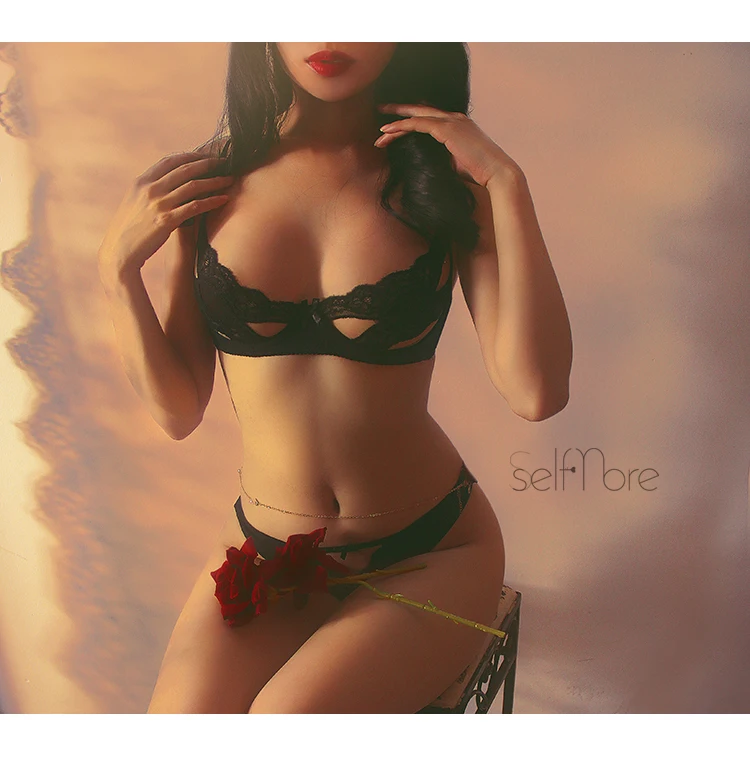 Ультра тонкий кружевной полая крестообразная бюстгальтер набор трусиков