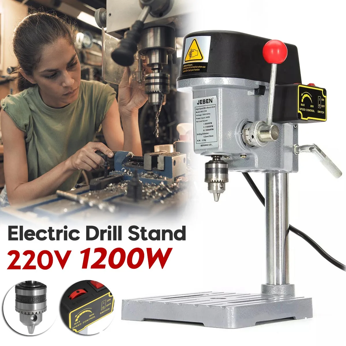 

220V BG-5158 Bench Drill Stand 1200W Electric Bench Drilling Machine Drill Chuck 0.6-6.5mm Electric Machine Drill Chuck
