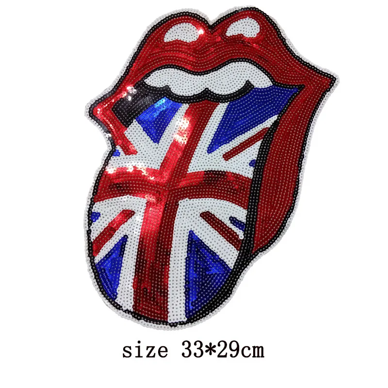 Большой красное платье с блестками и нашивка в виде языка губы рок-группы &quotKISS&quot