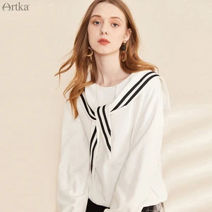 Женский свитшот с матросским воротником ARTKA, белый Повседневный Свободный пуловер в студенческом стиле, VA25002Q, на осень 2020