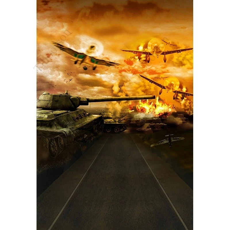 Tank War Plane Photo Backgrounds Movie Plot Drone Fire Backdrops for Children Photography Photo Studio Decoration Props enlarge