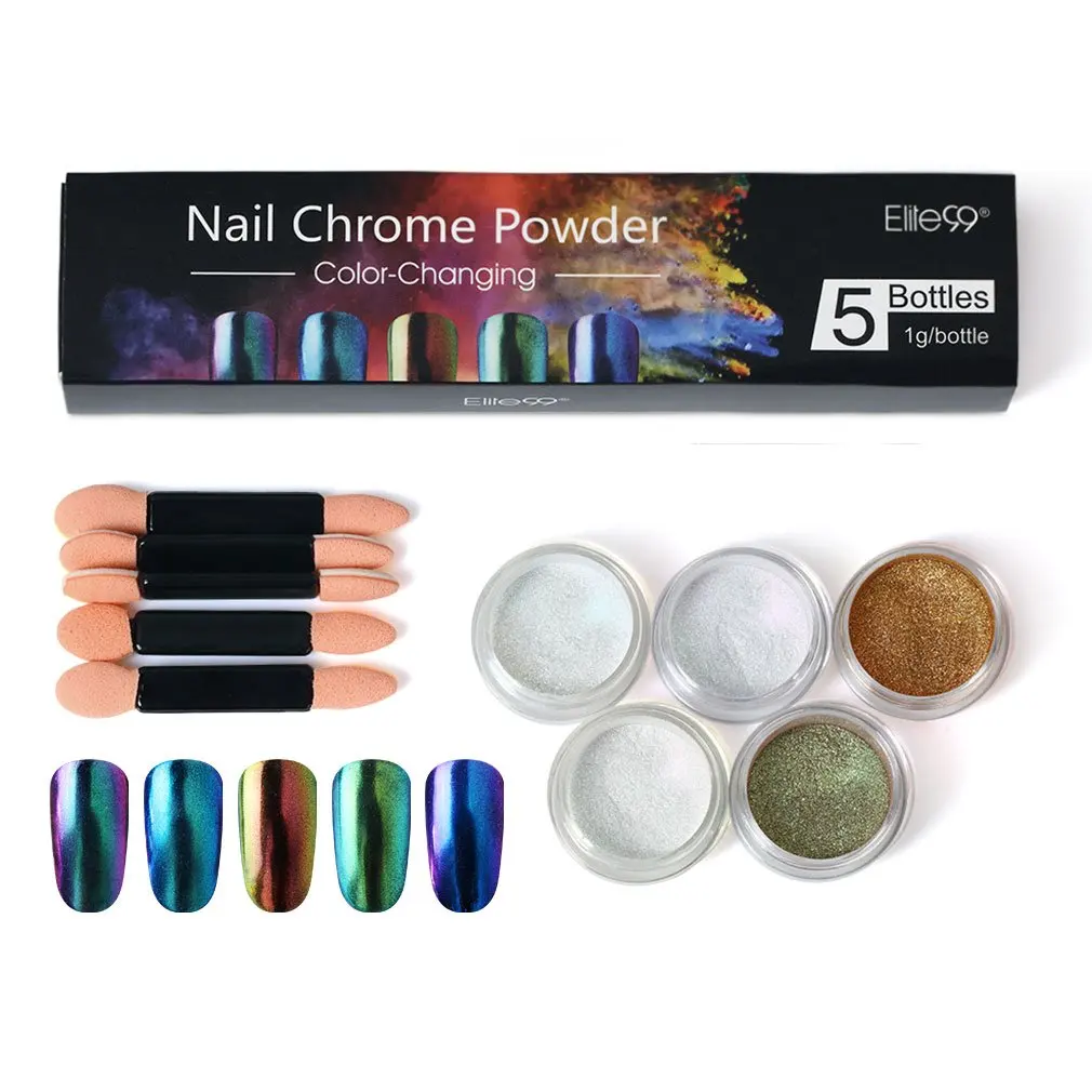 Зеркало Хамелеон Блестящие Блестки для ногтей Пудра с кистью великолепный