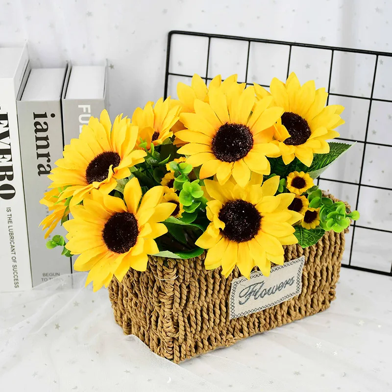 

1Pc Sunflower Bouquet Silk Artificial Flowers for Decor Home Garden Supplies Wedding Bride Bouquet Real Touch Floral Decoration