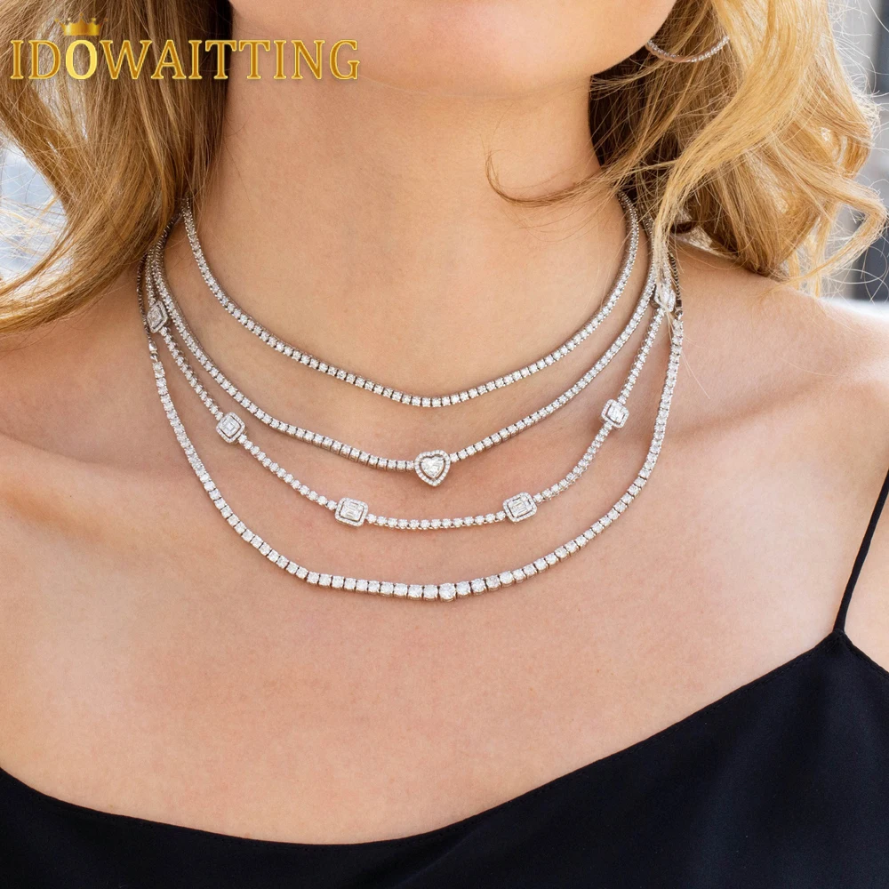 

2021 New Arrived Iced Out Bling Sparking Clear Cubic Zirconia CZ 3MM Tennis Chain Heart Charm Choker Necklace For Women