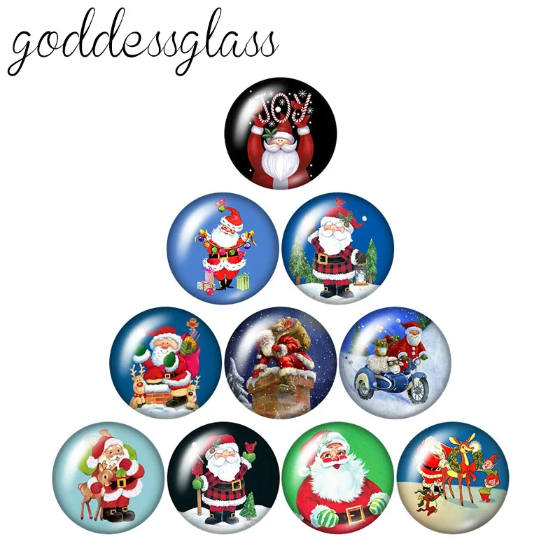 

New Cute Santa Claus Merry Christmas 10pcs 12mm/18mm/20mm/25mm Round photo glass cabochon demo flat back Making findings