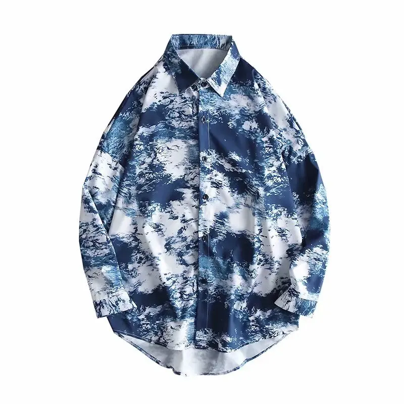 Рубашка мужская весенне-осенняя с длинным рукавом в японском стиле тай-дай |
