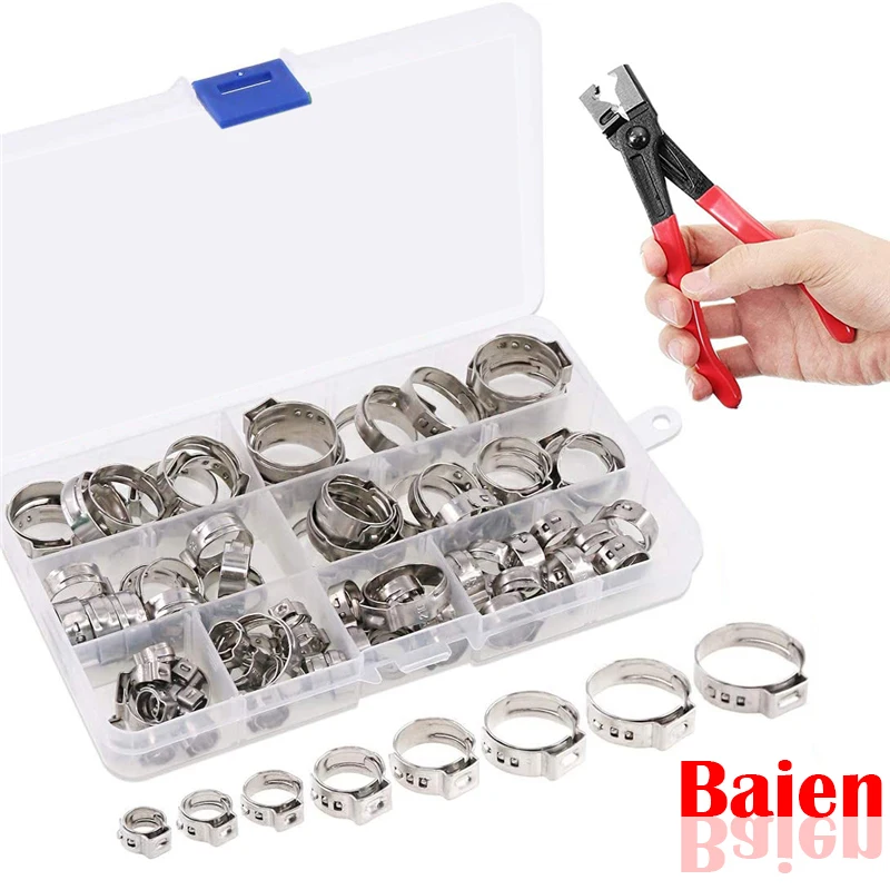 

45/80pcs Single Ear Stepless Hose Clamps 5.8-23.5mm 304 Stainless Steel Hose Clamps Cinch Clamp Rings for Sealing Kinds of