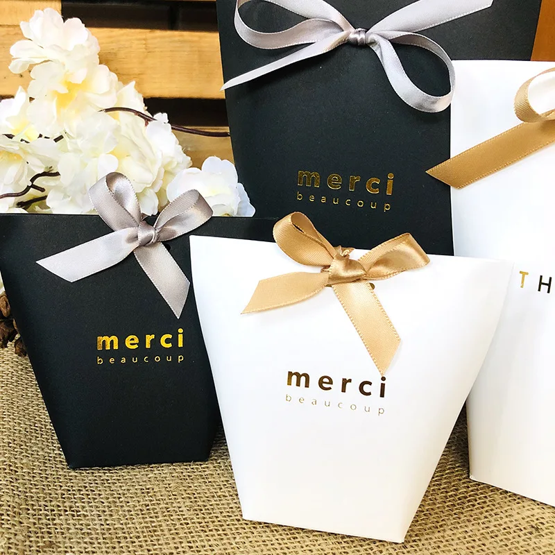 

10/50Pcs High Quality Merci Thank You Gift Packaging Candy Kraft Paper Bag Wedding Dragee Gift Box Cookie Gift Bag Wrapping