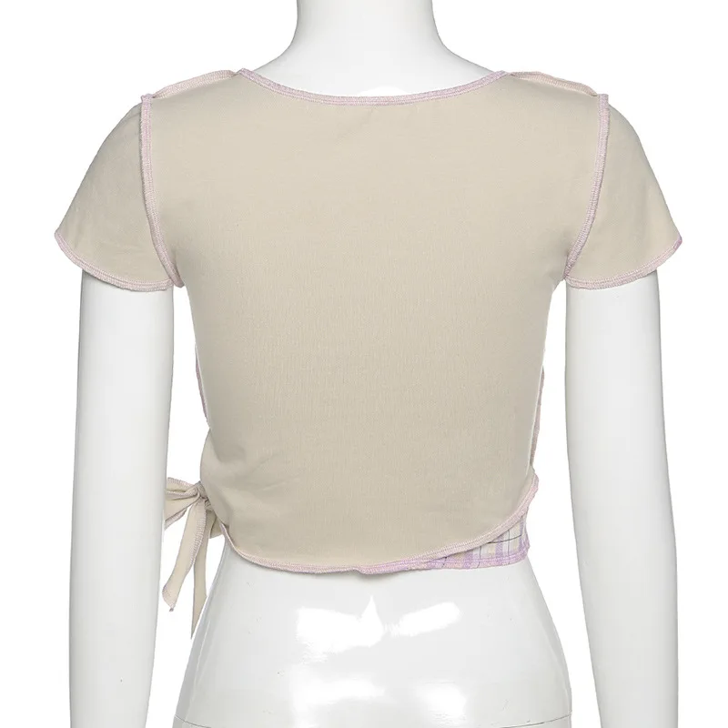 

2020 Summer Fashion print bandage stitching cropped t-shirt women