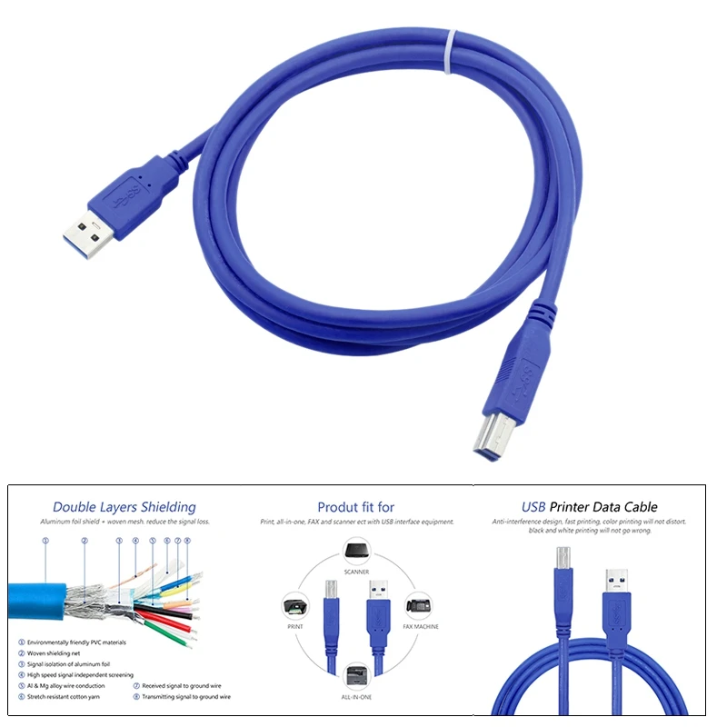 

USB3.0 кабель «Папа-папа» B Мужской кабель для печати для жестких дисков, цифровых камер, веб-камера, принтеры