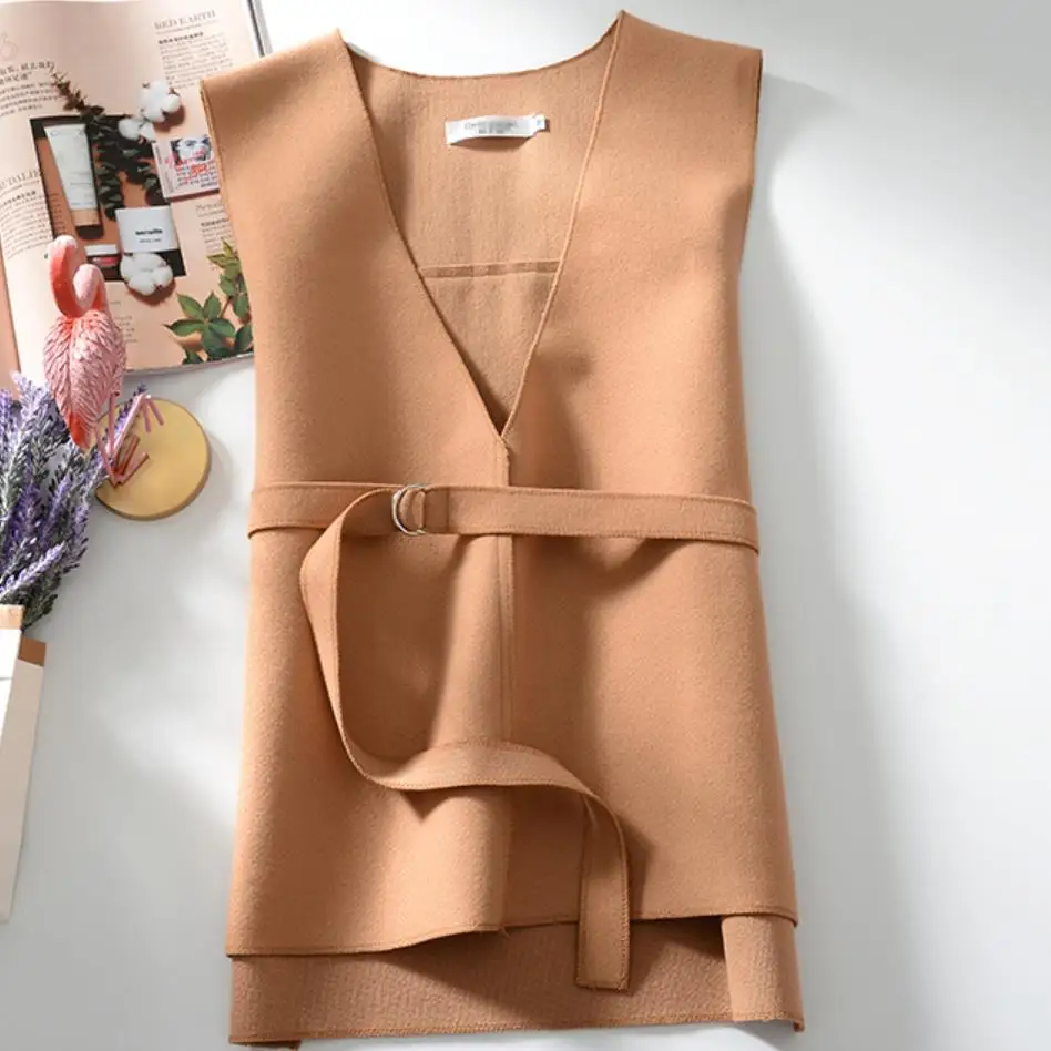 

2021 autumn winter fashion v-neck woolen vest women sleeveless top jacket