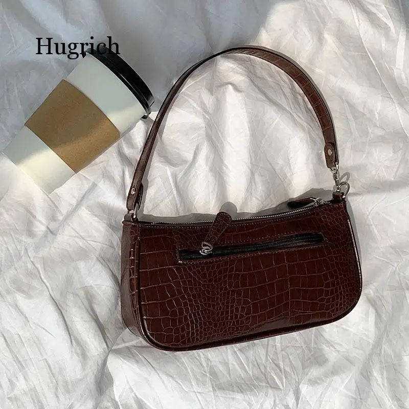 

2021 Newest Ladies Handbags High Quality Crocodile Pattern Tote Bags for Women Trendy Small Baguette Bag Brown Hand Bag