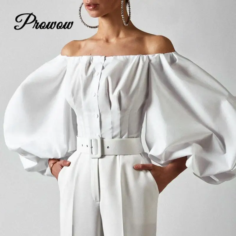 

Брендовая дизайнерская элегантная рубашка цвета хаки с рукавами-фонариками, женский топ с открытыми плечами для вечерние, женская белая че...