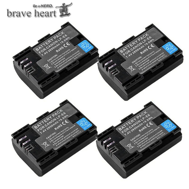 4battery 4 шт полный код батареи LP-E6 LPE6 LP E6 батареи+ ЖК двойное зарядное устройство для Canon 5D Mark II Mark III 6D 7D 60D 60Da 70D 80D DSLR - Цвет: 4battery
