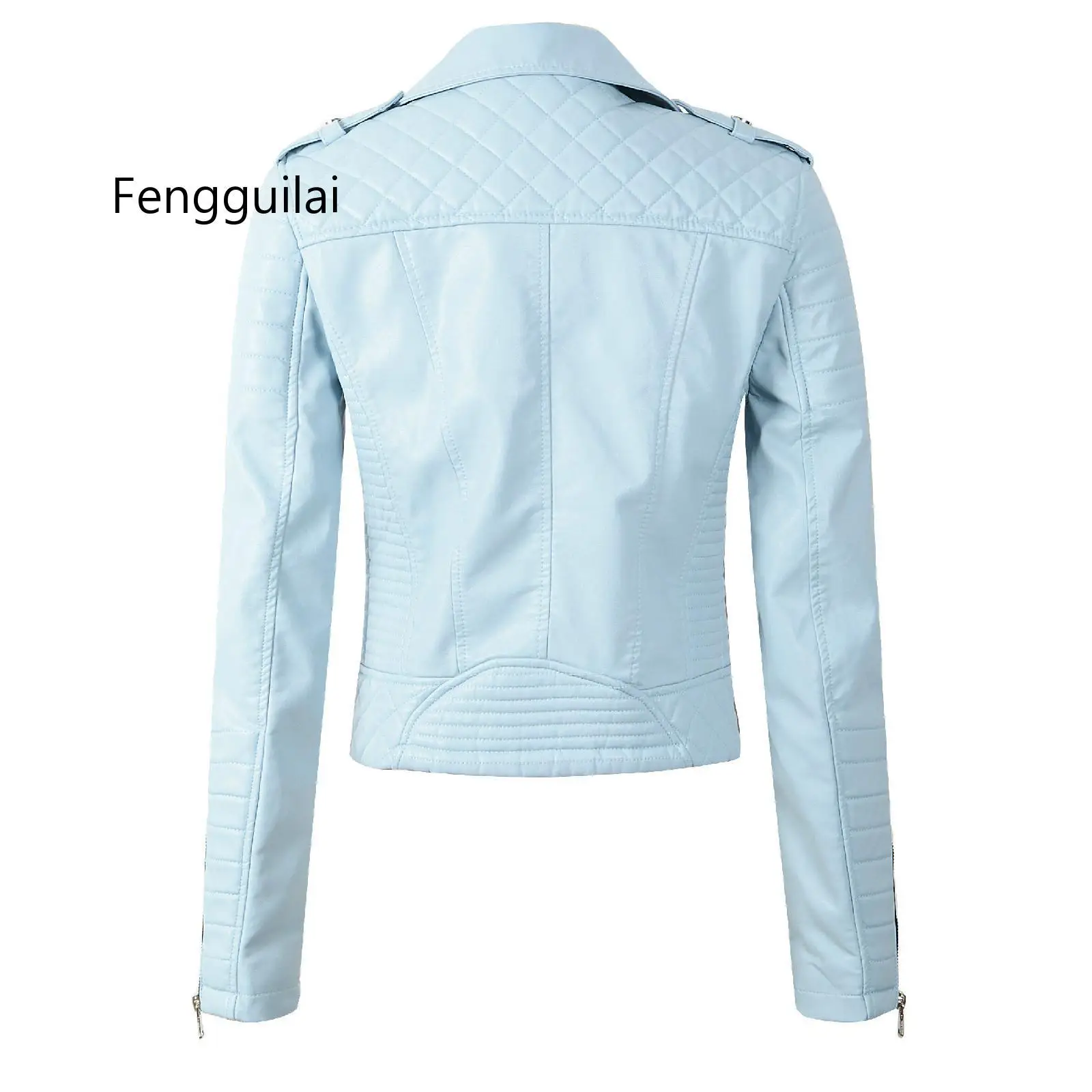 

2021 New Fashion Women Spring Autumn Soft Faux Leather Jackets Lady Motorcyle Zippers Biker Blue Coats Black Outerwear Hot Sale