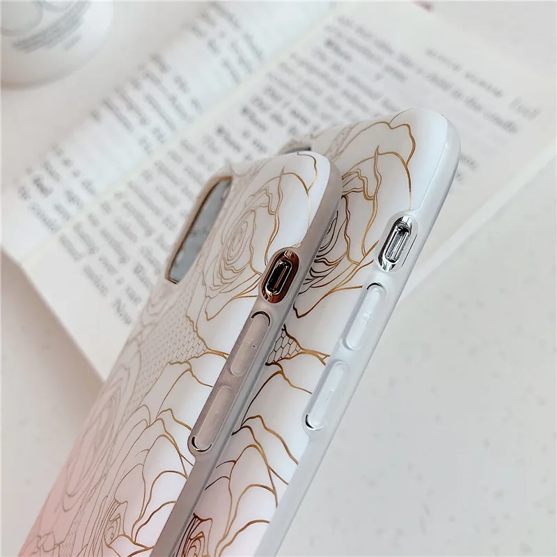 Роскошный чехол для телефона Bronzing Rose iPhone 11 Pro Max XR X XS MAX 6s 7 8 Plus силиконовая задняя