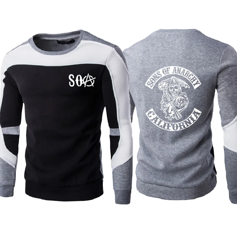 

Spring Autumn New Men's pullover hoodie SOA Sons of Anarchy Skull Print Fashion casual Stitching cotton sports men's tops A