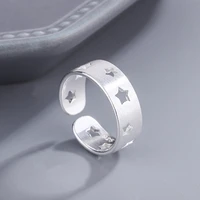 yizizai ins new fashion simple hollow pentagram ring for women men silver color star rings party friendship couple jewelry gift
