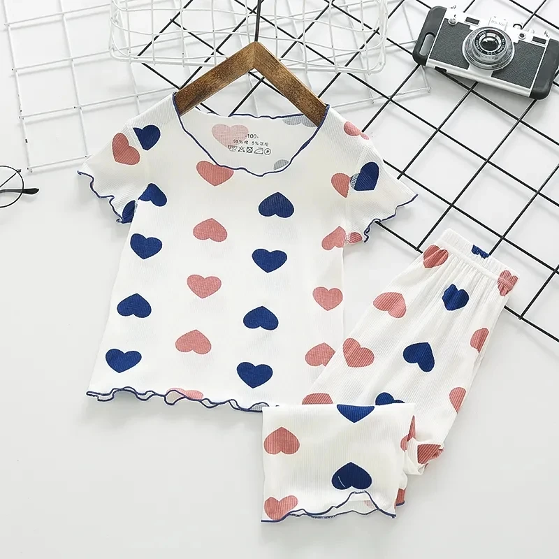 

VIDMID Girls summer pajamas two-piece home clothes air conditioning modal thin baby summer short sleeve suit children set P5138