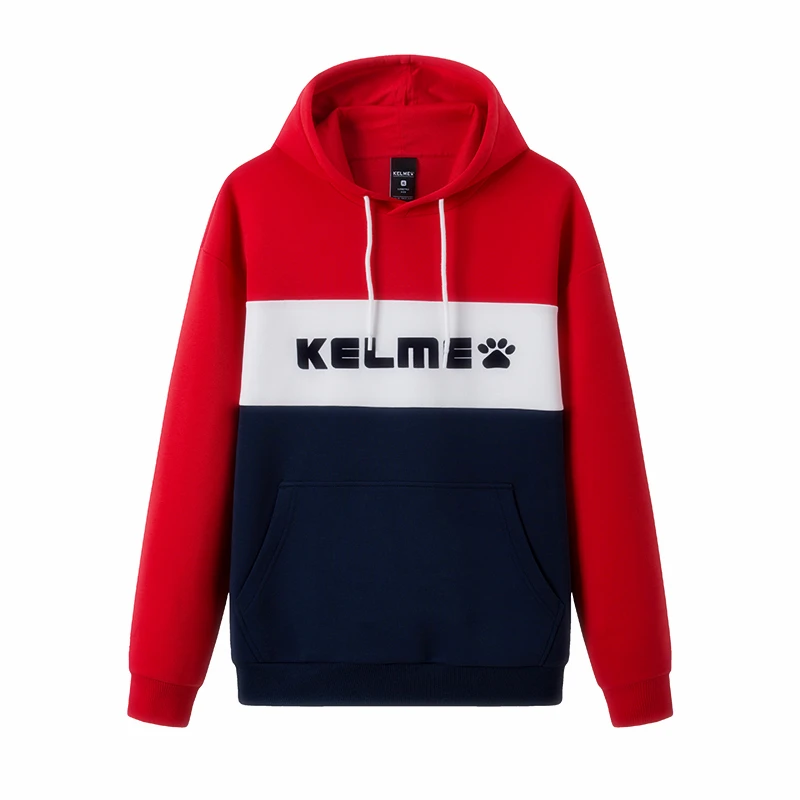 Мужская толстовка с капюшоном KELME белая в стиле хип хоп цветными вставками