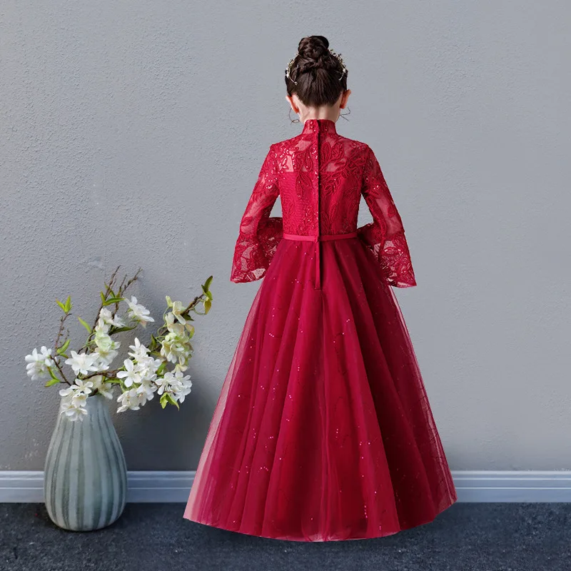 Girls Elegant Wedding Princess Dress Kids Evening Prom Dresses Girl Bridemaid Ball Red Gown Party Clothing Carnival Costume | Детская