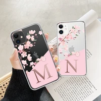 beautiful cherry blossoms letter a z case for iphone 11 12 pro max 7 8 plus 6 6s plus 13 12 mini se2020 x xr xs max soft covers