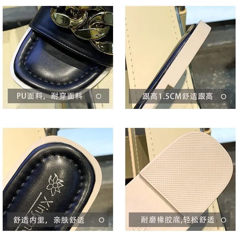 

Rubber Slippers Low Women Luxury Shoes Rivet Slides Designer Soft Flat Basic Retro PU Metal Decoration Fashion Flat Shoes Female