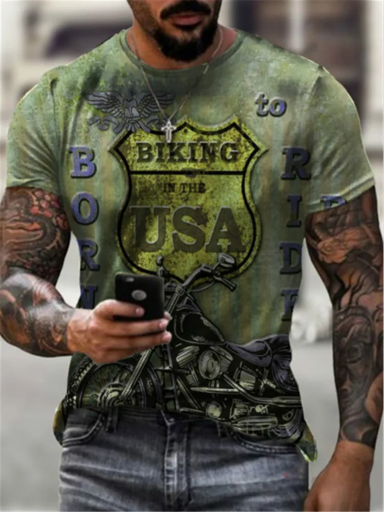 

"Mother's Road" No. 66 men's printed short-sleeved T-shirt Slim sport O-neck short-sleeved top polyester material