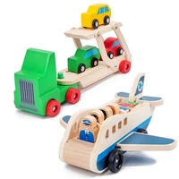 children wooden toys double decker truck airplane transport simulation model toy kids wooden educational toy gifts for baby