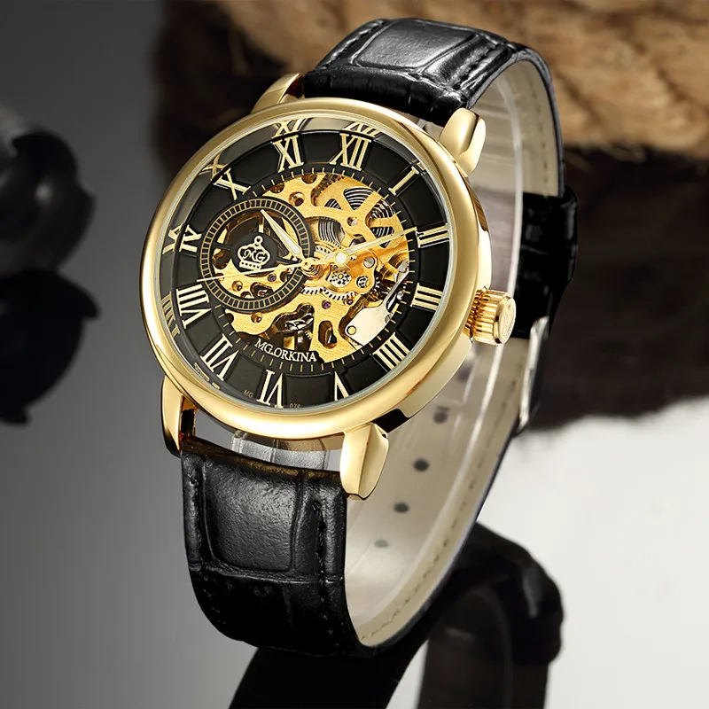 Роскошные мужские часы от нового бренда MG.ORKINA механические наручные с кожаным
