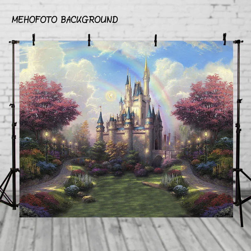 Золушка Принцесса замок феи Радуга Небо зеленый сад фото фон Индивидуальные