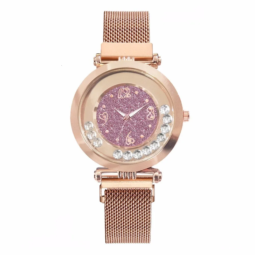 rose gold pink Лидер продаж, женские часы с магнитной пряжкой, полностью алмазные, звездное небо, роскошные женские кварцевые часы из нержавеющей стали, Прямая поставка - Цвет: rose gold pink
