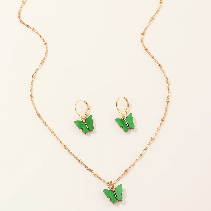 Разноцветное ожерелье бабочка серьги набор темперамент маленькая ювелирное