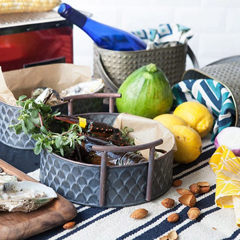 

1 Pcs Handcrafted Round Antique Decorative Trays with Handles & 1 Pcs 2-Tiered Vintage Metal Tray Jewelry Display Plate