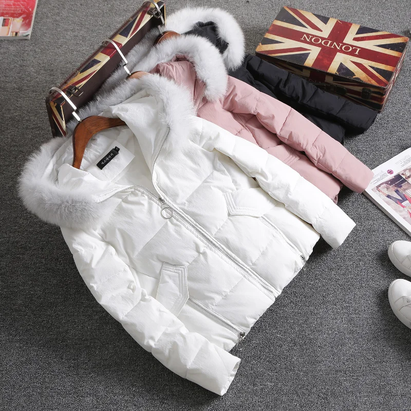 Женская парка с капюшоном из лисьего меха Толстая пуховая куртка хлопка 2020