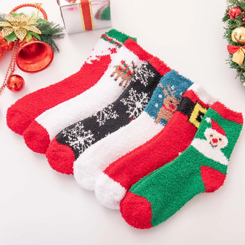 1 пара рождественские чулки длинные зимние теплые домашние женские коралловые