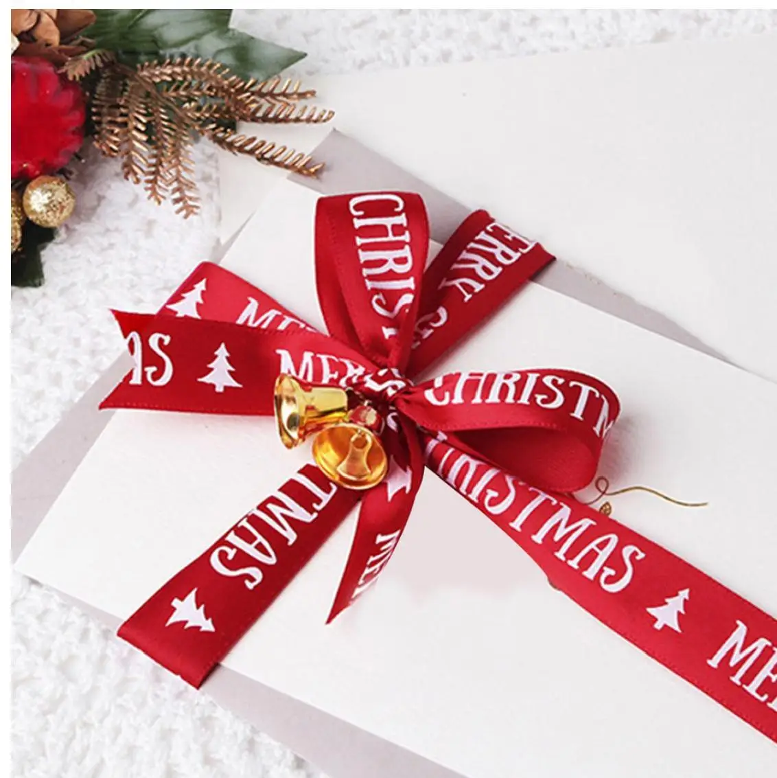 Christmas Ribbon 22 Meters Printed Merry Ribbons Crafts for Decorations Gift Wrap Red | Дом и сад