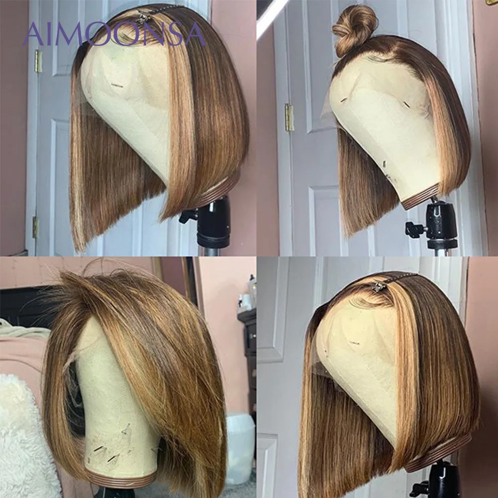 

Short Bob Straight Lace wigs 13*4 Ombre Lace Front Wig Bleached-knots Short Pixie Cut Hair Wig 130 Density Wigs For Women Remy