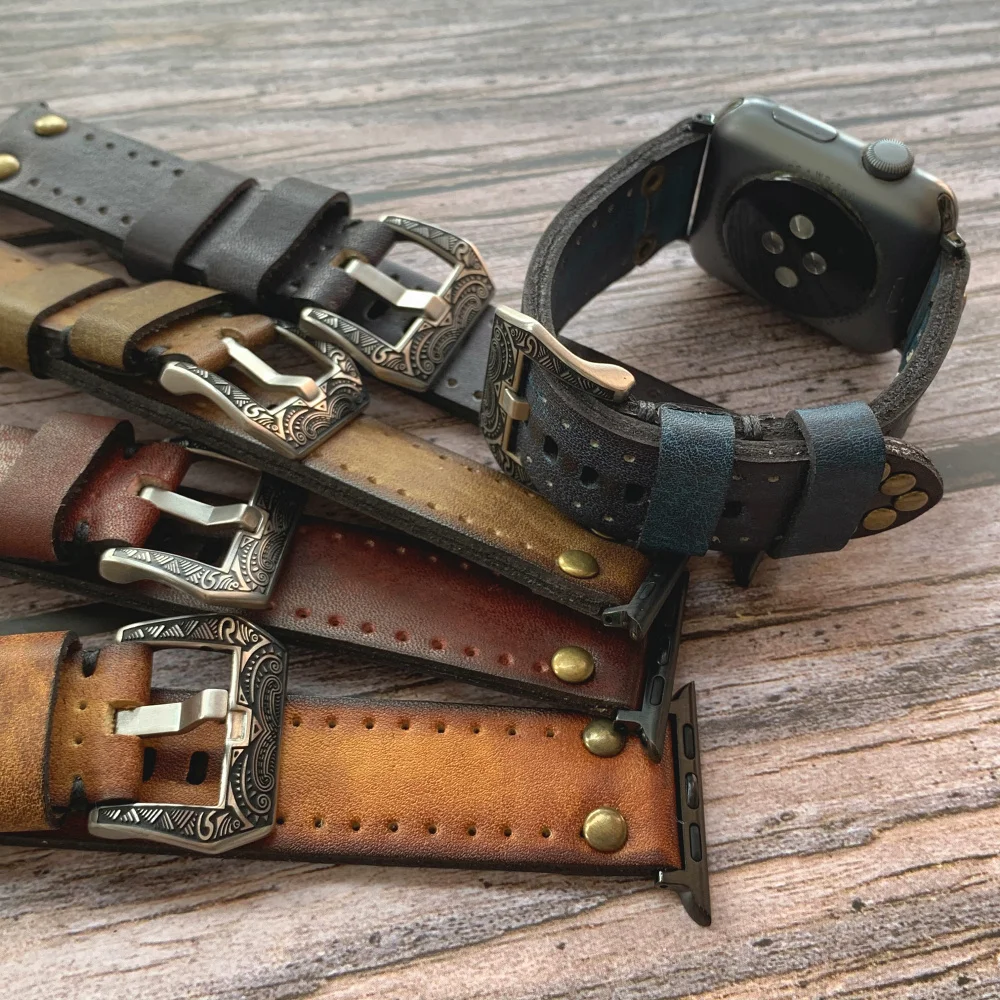 Ремешок из натуральной кожи для Apple Watch Band 38 мм 40 42 44 41 45 49 браслет iWatch Series 8 7 6 5 4 3 SE