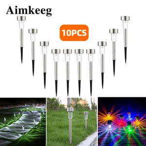 10 шт.лот, светодиодный светильник из нержавеющей стали на солнечной батарее для газона, уличный настил на солнечной батарее, IP65 Водонепроницаемый мини-садовый светильник на солнечной батарее