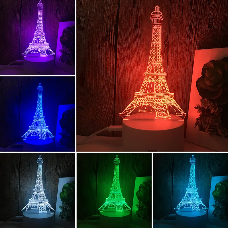 Светодиодный энергосберегающий 3d светильник с USB ночник освещением Эйфелева