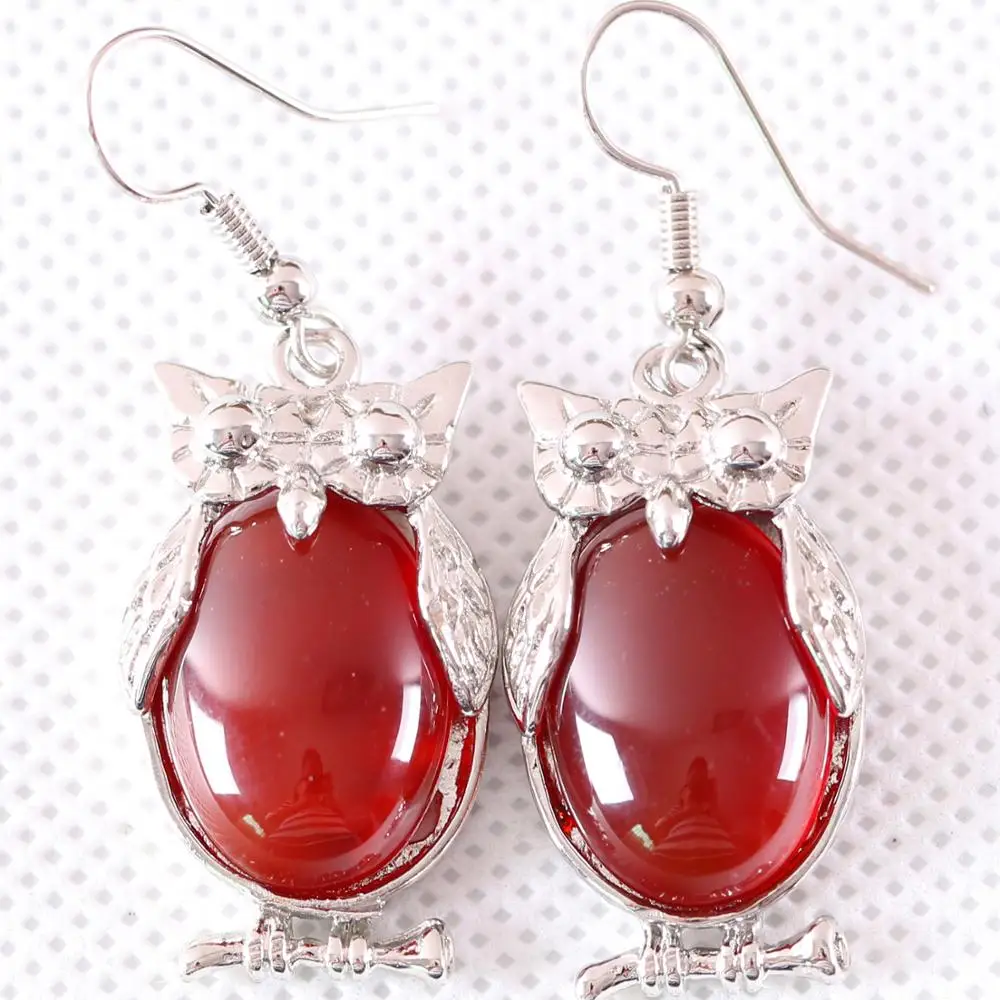

Jewelry Gift for Women Dangle Earrings Natural Stone Red Carnelian Oval CAB Cabochon16x28MM Animal Owl Earring 1Pair U084