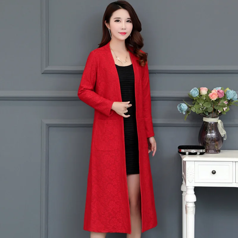 

Lace windbreaker female fashion temperament Chinese style female cardigan jacket autumn self-cultivation wild female long coat